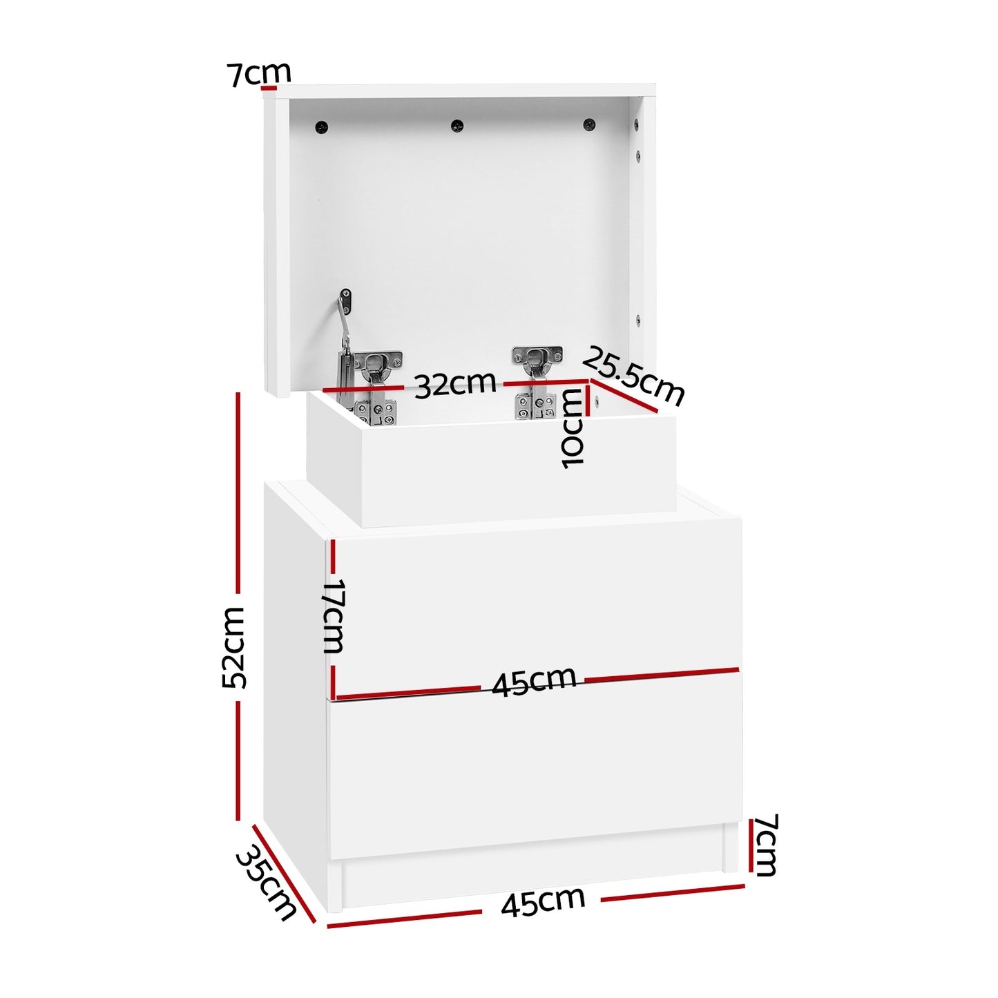 Artiss 2X Bedside Table 2 Drawers Lift-up Storage White