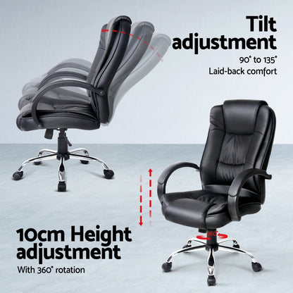 Artiss Computer Desk 120cm Executive Office Chair Set PU Leather High Back Black