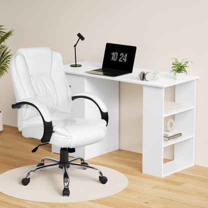 Artiss Computer Desk 120cm Executive Office Chair Set PU Leather High Back White