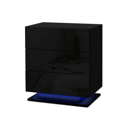 Artiss 2x Bedside Table LED 3 Drawers - MORI Black