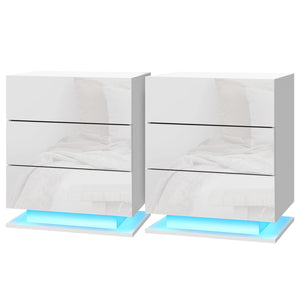 Artiss 2x Bedside Table LED 3 Drawers - MORI White