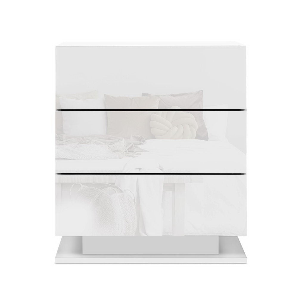 Artiss 2x Bedside Table LED 3 Drawers - MORI White