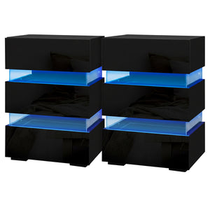 Artiss 2x Bedside Table LED 3 Drawers - LUMI Black