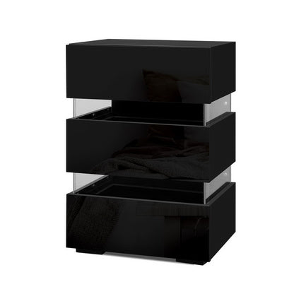 Artiss 2x Bedside Table LED 3 Drawers - LUMI Black