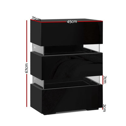 Artiss 2x Bedside Table LED 3 Drawers - LUMI Black