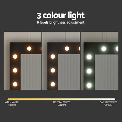 Artiss Dressing Table Set Stool 12 Led Bulbs Black