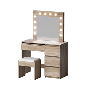 Artiss Dressing Table Set Stool 12 Led Bulbs Wood