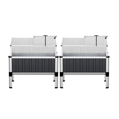 Green Fingers Raised Garden Bed x2 80x49x74cm Greenhouse Planter Box Galvanised Herb