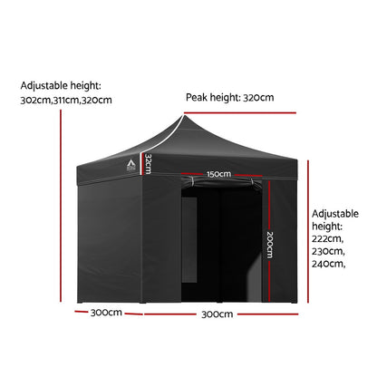 Gazebo Pop Up Marquee 3x3m Folding Tent Wedding Gazebos 500D Black