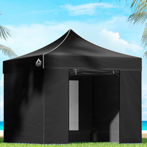 Gazebo Pop Up Marquee 3x3m Folding Tent Wedding Gazebos 500D Black