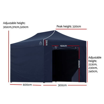 Gazebo Pop Up Marquee 3x6m Folding-Navy