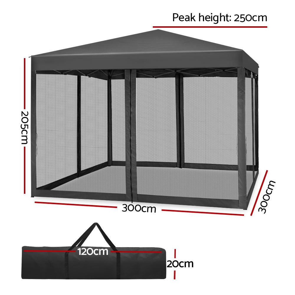 Gazebo Pop Up Marquee 3x3m-Grey