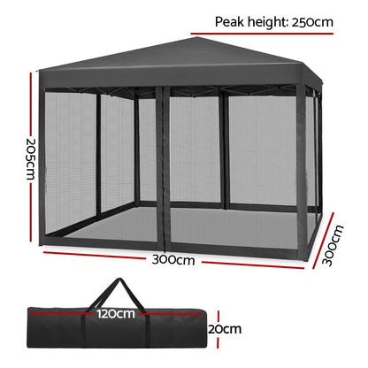 Gazebo Pop Up Marquee 3x3m-Grey