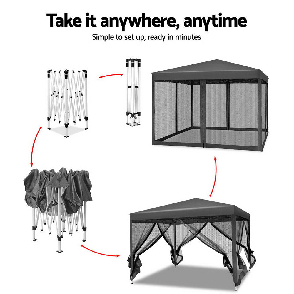 Gazebo Pop Up Marquee 3x3m-Grey