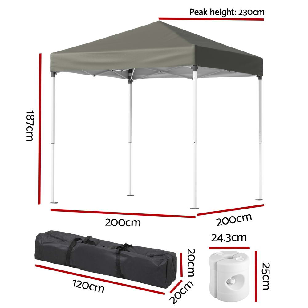 Gazebo 2x2m Outdoor w/ Base Pods -Grey