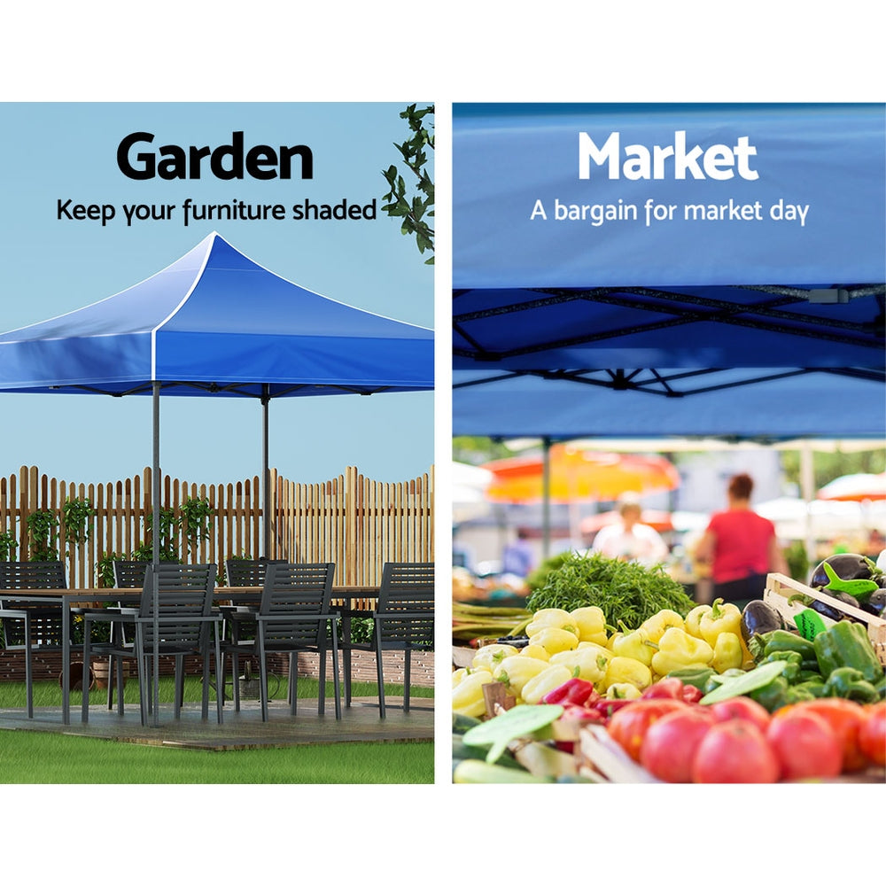 Gazebo Pop Up Marquee 3x3 Folding Tent Outdoor Camping 500D Oxford Blue