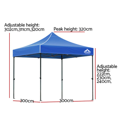 Gazebo Pop Up 3x3m w/Base Podx4 Marquee Folding Outdoor Wedding Camping Tent Shade Canopy Blue