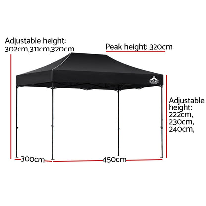Gazebo Pop Up Marquee 3x4.5m-Black