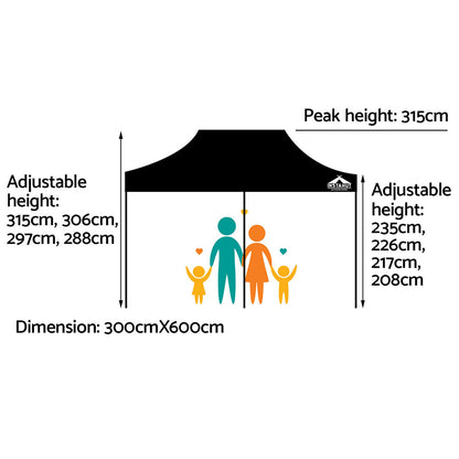 Gazebo Pop Up Marquee 3x6m-Black
