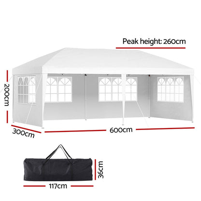 Instahut Gazebo Pop Up Marquee 3x6m Side Wall White