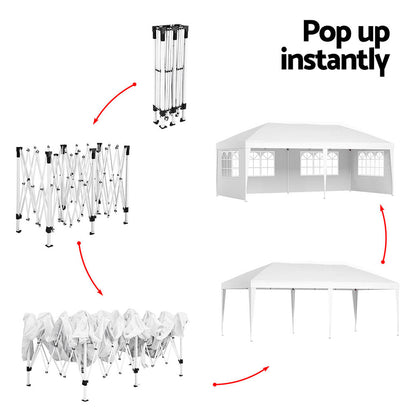 Instahut Gazebo Pop Up Marquee 3x6m Side Wall White