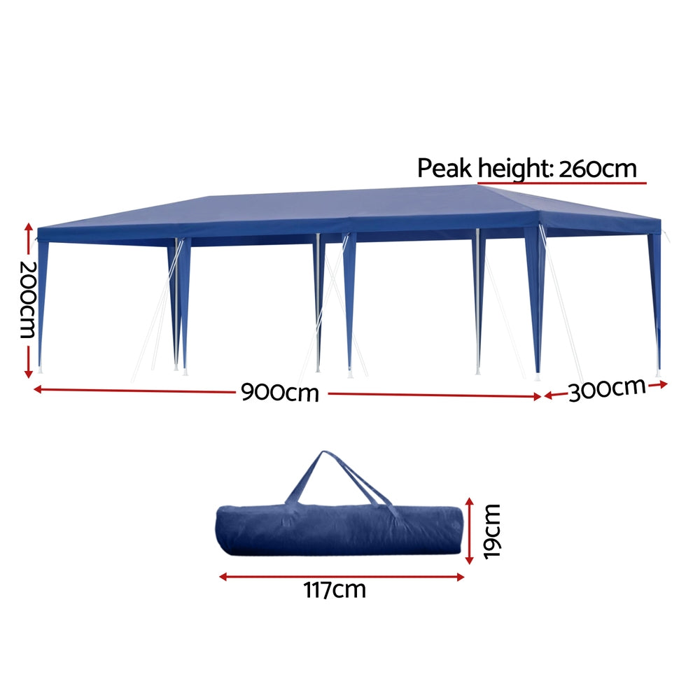 Gazebo 3x9m Wedding Party Marquee Tent Outdoor Event Camping Shade Blue