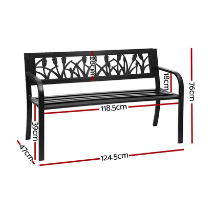 Gardeon Outdoor Garden Bench Seat Outdoor Furniture Steel 2 Seater Park Black