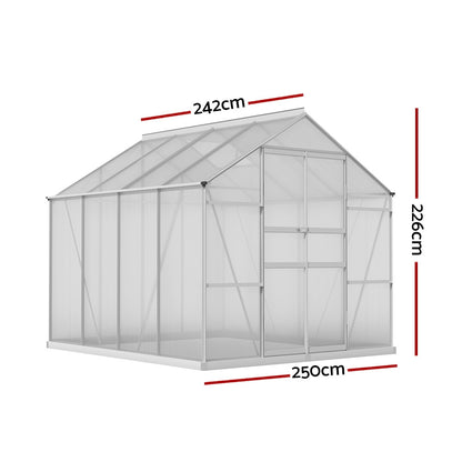Green Fingers Greenhouse 2.42x2.5x2.26M Aluminium Double Doors Green House Garden Shed