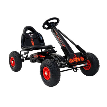 Black and red toy go-kart with 'SPEED' branding on a white background