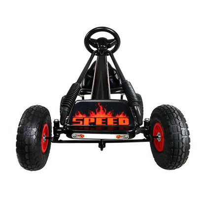Black go-kart with 'SPEED' and flame design on a white background