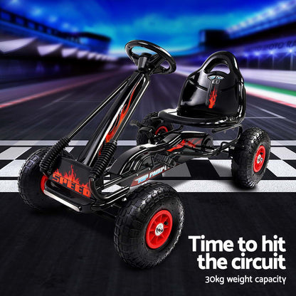 Children's go-kart with a racing track background and text 'Time to hit the circuit'.