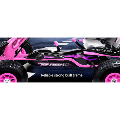 Pink and black go-kart with 'Top Racer' branding on a white background