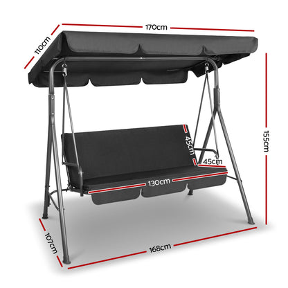 Gardeon Outdoor Swing Chair Garden Chair Bench Furniture Canopy 3 Seater Black
