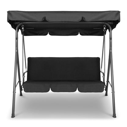 Gardeon Outdoor Swing Chair Garden Chair Bench Furniture Canopy 3 Seater Black
