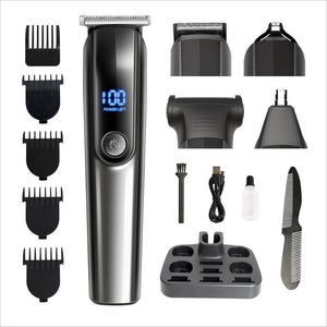Multifunctional Rechargeable Hair Clipper Set – Waterproof Electric Hair Trimmer with Type-C Charging and 9 Accessories

This multifunctional hair clipper set allows for professional-quality haircuts in the comfort of your own home. Its waterproof design, efficient Type-C charging, and long-lasting battery life make it ideal for personal and family use. Trust in its performance and versatility for all your grooming needs.