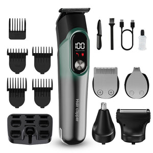 5-in-1 Digital Display Hair Clipper Set

Achieve professional grooming results at home with this 5-in-1 Digital Display Hair Clipper Set. Designed for versatility, this multifunctional trimmer is perfect for haircuts, beard trimming, and precision carving. Equipped with a clear digital display, adjustable settings, and a variety of attachments, this grooming kit ensures a tailored experience for all your styling needs.