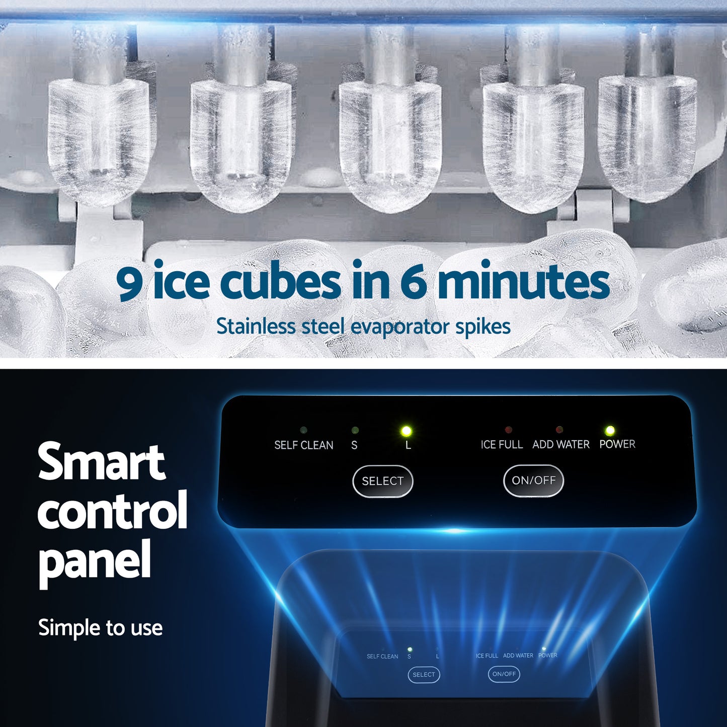 Devanti Ice Maker Machine Portable 12kg Countertop w/Self Cleaning 1.2L Black - Factory Direct Shop