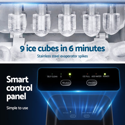 Devanti Ice Maker Machine Portable 12kg Countertop w/Self Cleaning 1.2L Black - Factory Direct Shop
