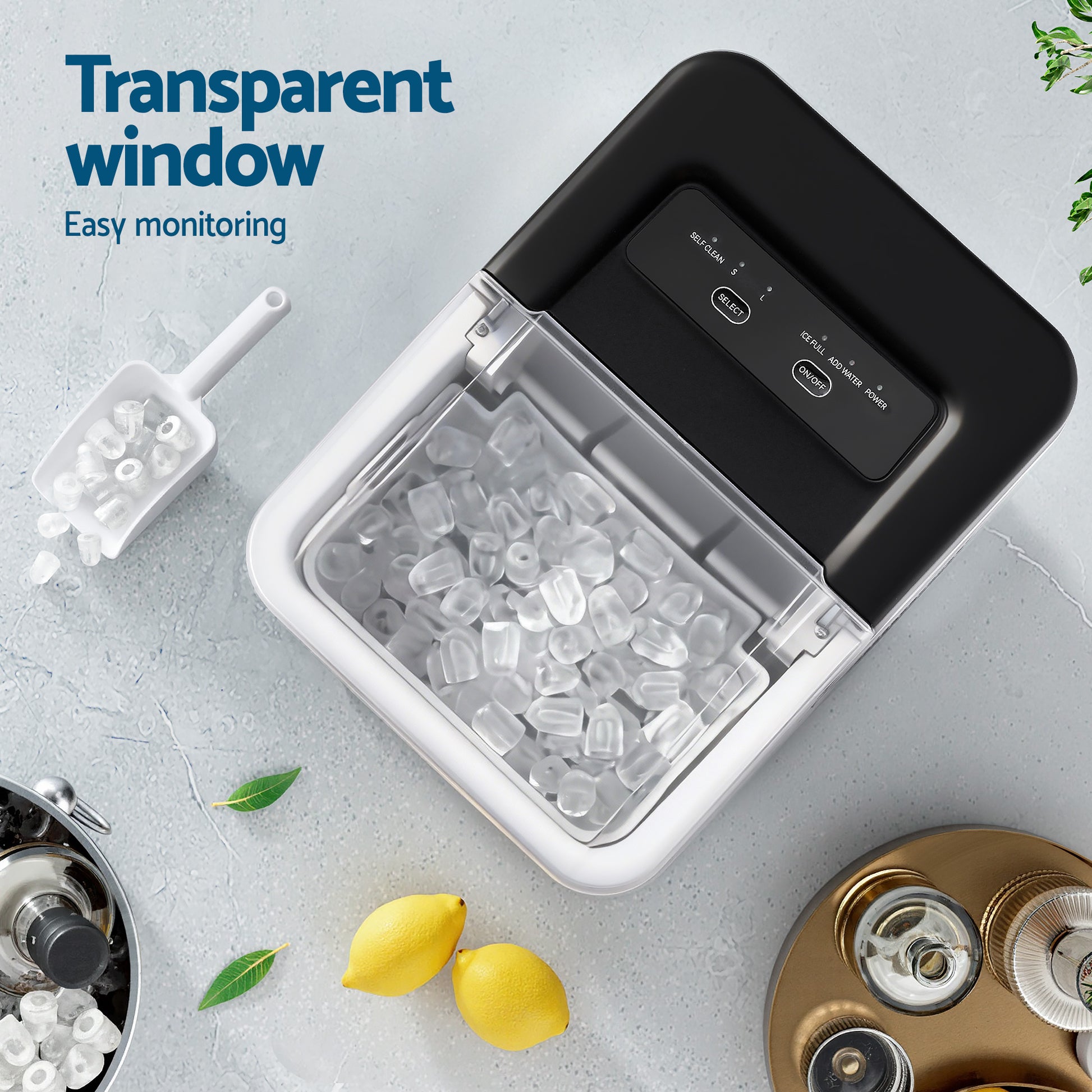 Devanti Ice Maker Machine Portable 12kg Countertop w/Self Cleaning 1.2L Black - Factory Direct Shop