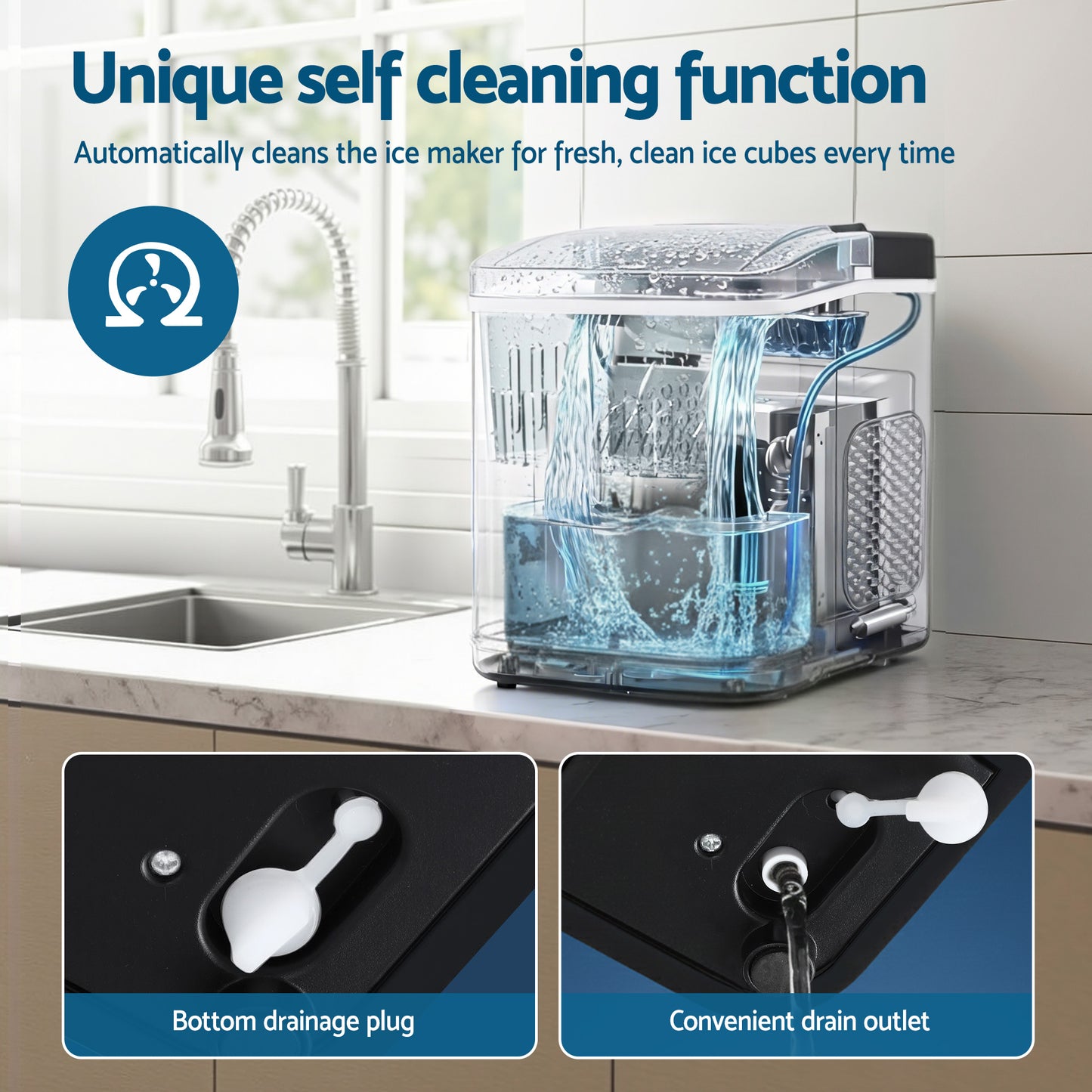 Devanti Ice Maker Machine Portable 12kg Countertop w/Self Cleaning 1.2L Black - Factory Direct Shop