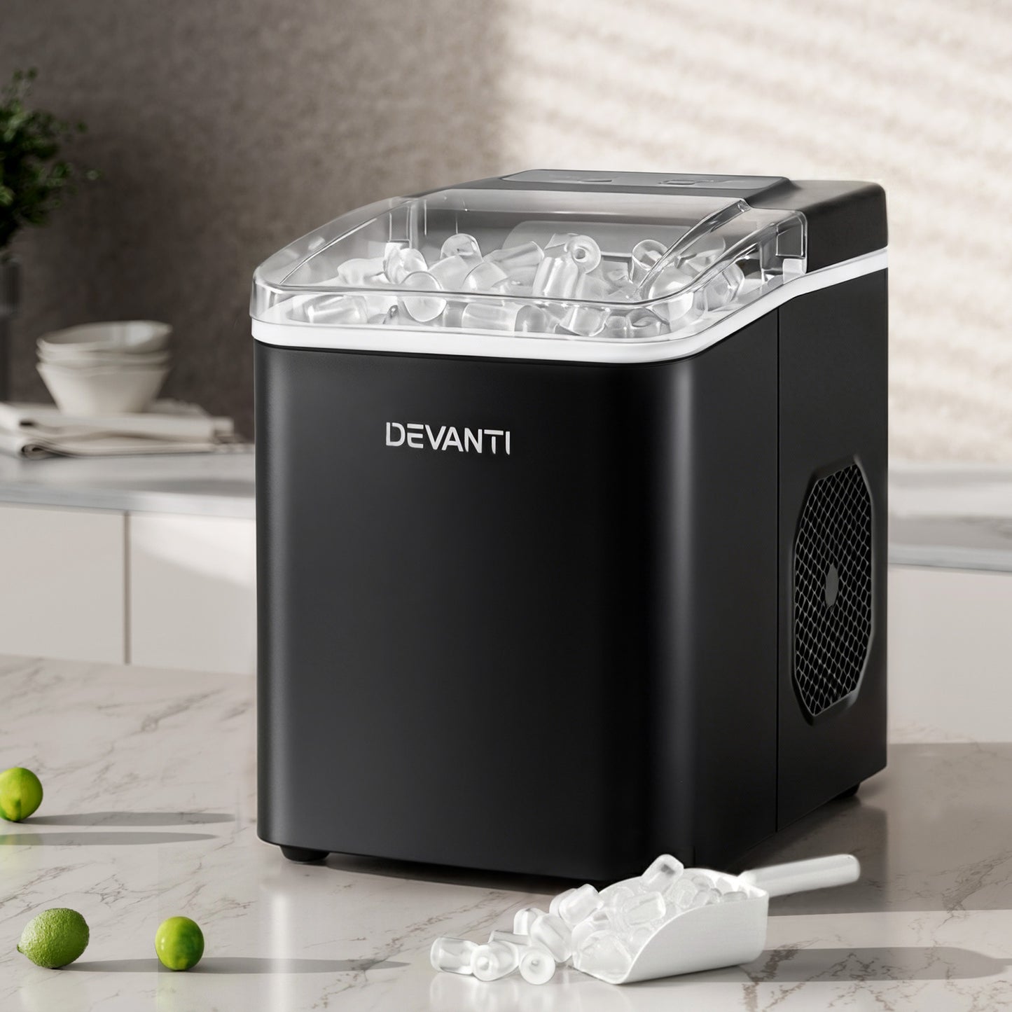 Devanti Ice Maker Machine Portable 12kg Countertop w/Self Cleaning 1.2L Black - Factory Direct Shop