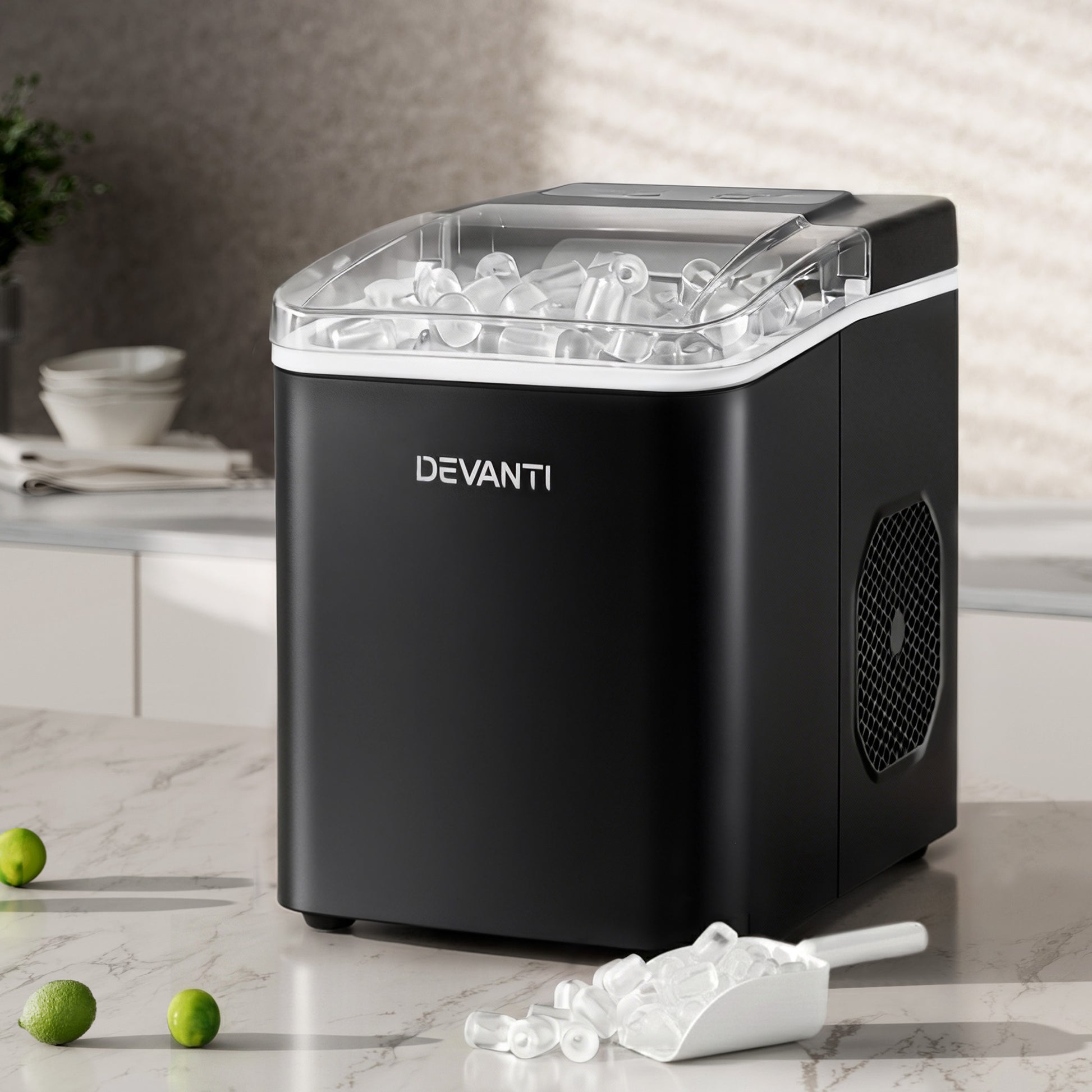 Devanti Ice Maker Machine Portable 12kg Countertop w/Self Cleaning 1.2L Black - Factory Direct Shop