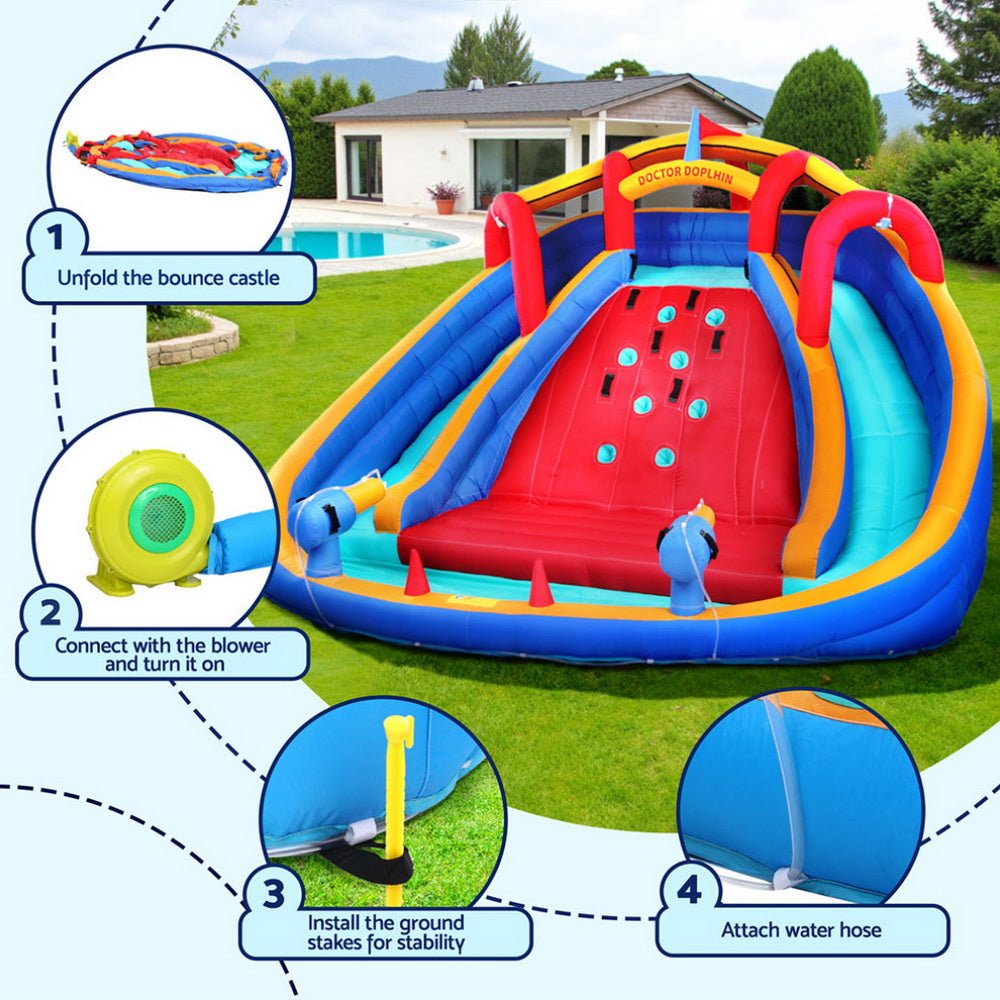 Kids Inflatable Pool Water Slide Cannon Splash Park Toss Game 408X386CM - Factory Direct Shop
