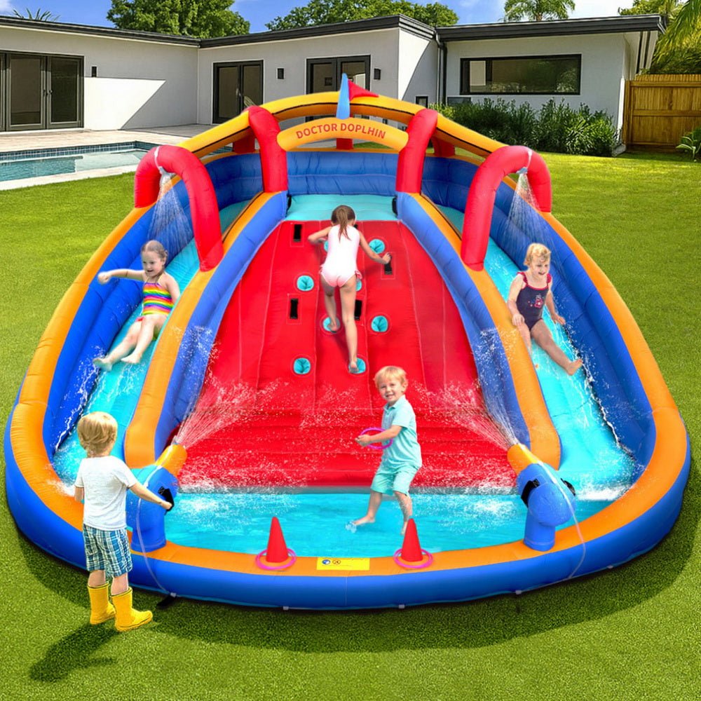Kids Inflatable Pool Water Slide Cannon Splash Park Toss Game 408X386CM - Factory Direct Shop