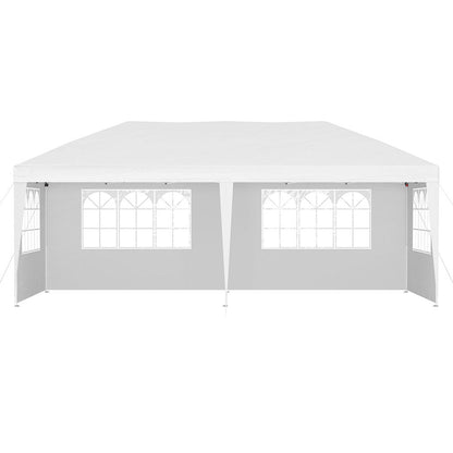 Gazebo Pop Up Marquee 3x6 m Side Wall White

Stay out of the sun and rain in sophistication with the versatile Instahut Gazebo Pop Up Marquee. Its large 300 x 600cm size provides ample shade and coverage for outdoor events, while the canopy is both UV-resistant and waterproof for ultimate protection. The strong legs and struts ensure stability and safety, and easy Velcro attachments make assembly a breeze. Plus, the included 4 window panels allow you to enjoy the surroundings.