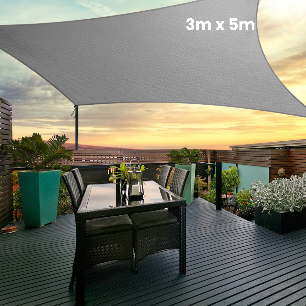 Shade Sun Sail 280 gsm-3x5m-Grey&nbsp;

Experience a simply beautiful sunset with Instahut Shade Sun Sail 280 gsm-3x5 m-Grey. This permanent covering uses highly breathable 280g/m2 commercial-grade 100% polyethylene fabric to allow for cooling airflow and keep shaded areas well ventilated. It also blocks up to 98% of harmful UV rays and is all-weather proof for Australian climatic conditions. Made even more effective with Americhem UV-resistant additive from the USA for extended UV protection.