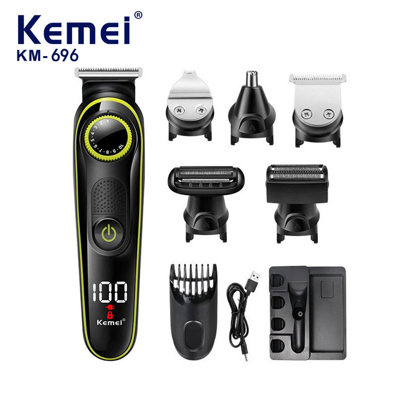 KM-696 5-in-1 Multifunctional Hair Clipper&nbsp; Electric Hair Trimmer, Shaver &amp; Nose Hair Trimmer Set

The KM-696 5-in-1 Hair Clipper –Trimmer, Shaver &amp; Nose Trimmer Set provides a comprehensive grooming solution for all hair trimming, shaving, and nose hair needs. As an all-encompassing set, this electric trimmer includes five essential attachments suitable for both professional and personal use.