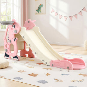Keezi Kids Slide Set Basketball Hoop Outdoor Playground Toy Dragon 125cm Slide Pink - Factory Direct Shop