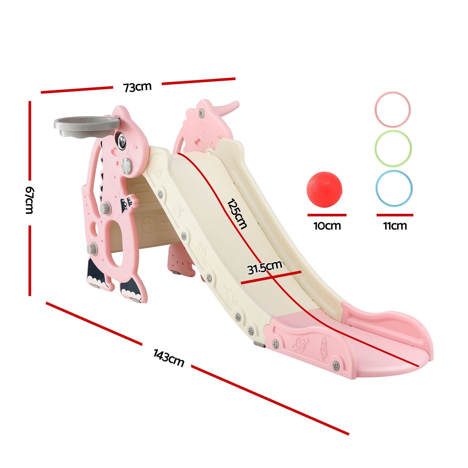 Keezi Kids Slide Set Basketball Hoop Outdoor Playground Toy Dragon 125cm Slide Pink - Factory Direct Shop