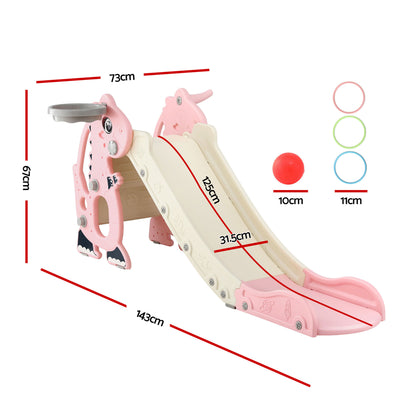 Keezi Kids Slide Set Basketball Hoop Outdoor Playground Toy Dragon 125cm Slide Pink - Factory Direct Shop